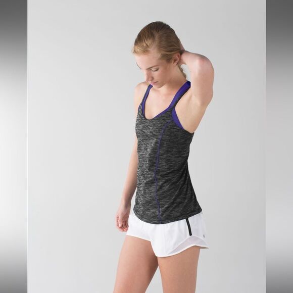 Lululemon Run For Gold Tank in Heathered Black / Iris Flower Womens Size 6 - Picture 1 of 12